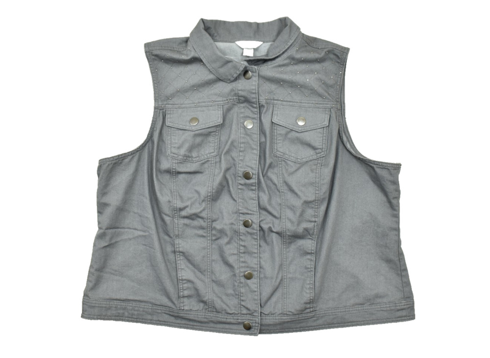 cj banks Women's Plus Size 3X Gray Denim Vest Studded Quilted Yoke Button Up